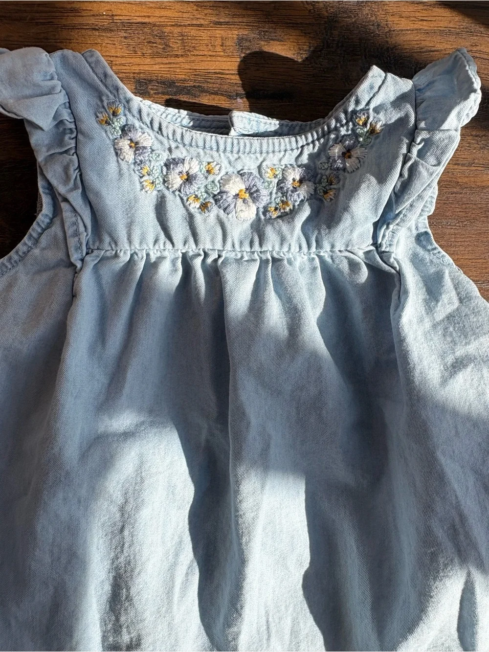 Light Blue Embroidered Denim Dress